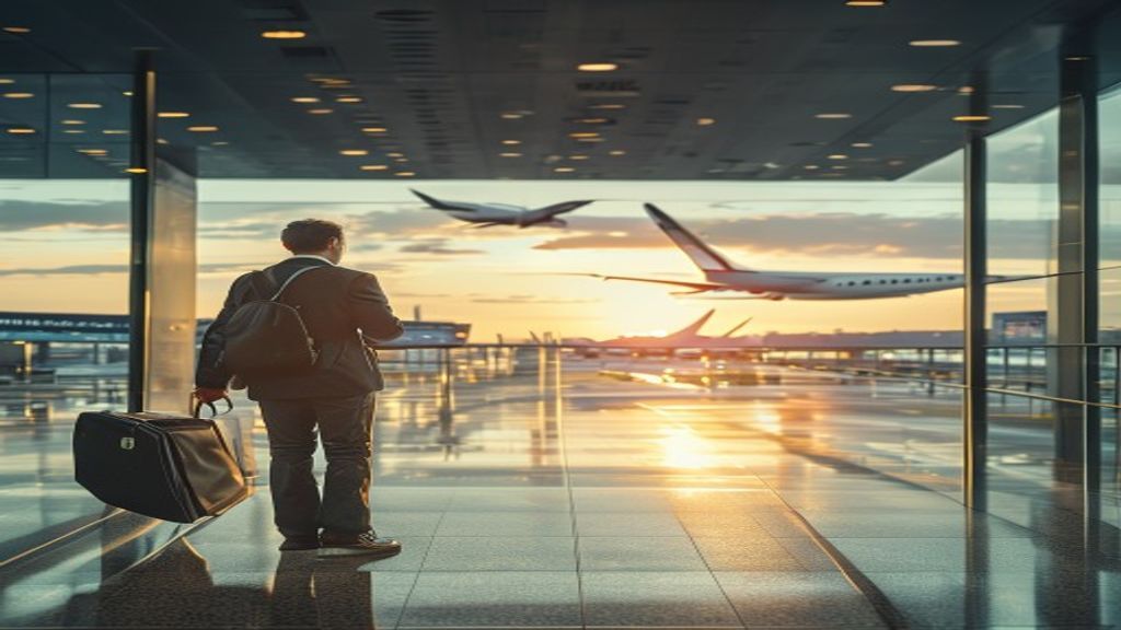 Direct flight from Belfast to Manchester, featuring the airline logo and a view of the runway.
