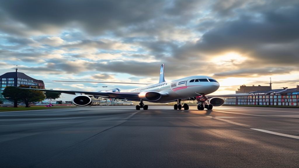 A sleek aircraft flying from Edinburgh to Copenhagen, showcasing quick and comfortable travel options