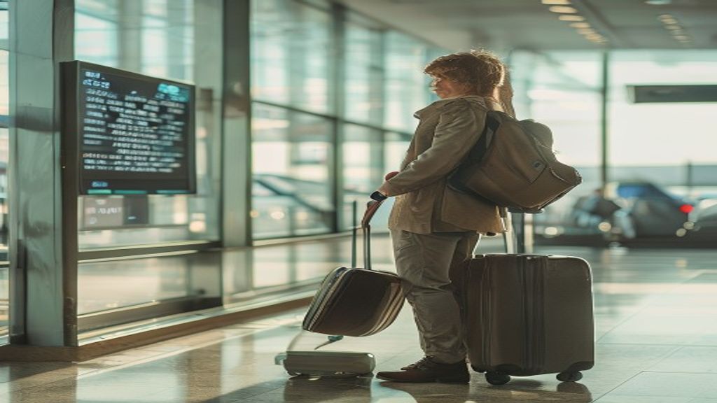 A passenger boarding a flight from Exeter Airport to London, showcasing the quick city‑to‑city travel option.