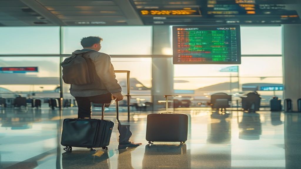 A passenger boarding a flight from Exeter Airport to London, showcasing easy travel between the two cities.