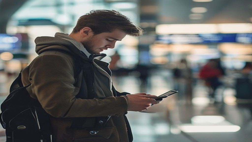 A passenger boarding a flight from Exeter Airport to London, showcasing convenient short‑haul travel options.