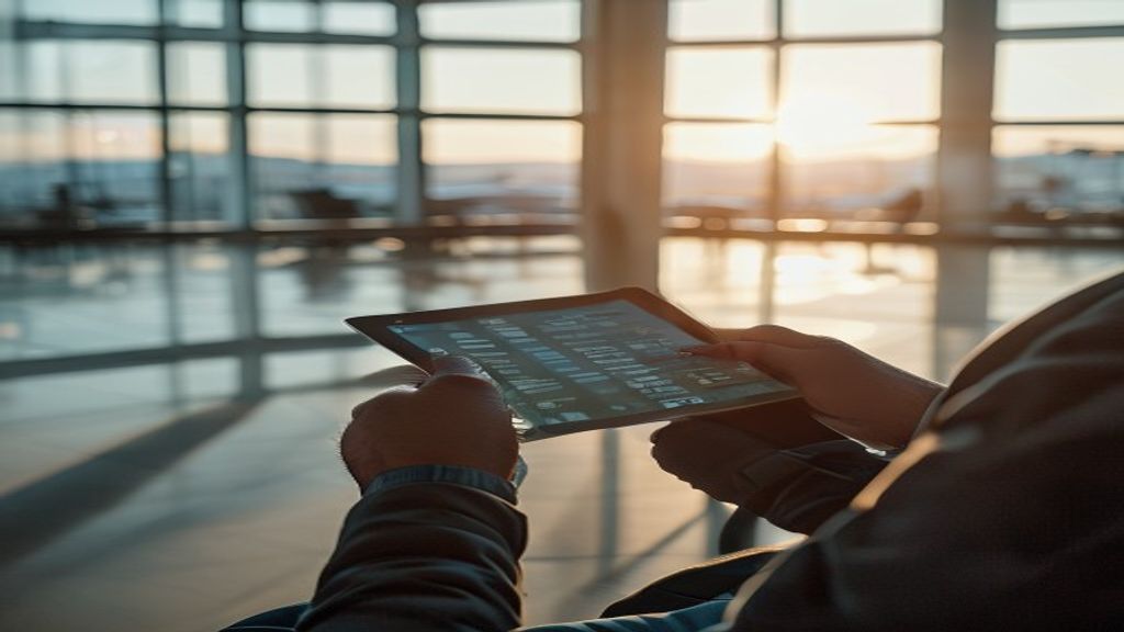 Passenger boarding a flight from Exeter Airport to London, highlighting fast, convenient short‑haul travel.