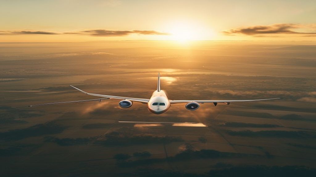 View of a plane soaring over the coast, representing affordable flights from Leeds to Barcelona