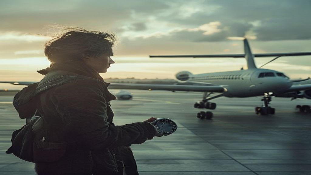 Passenger boarding a flight from Leeds to Barcelona, highlighting the travel route and sunny destination.
