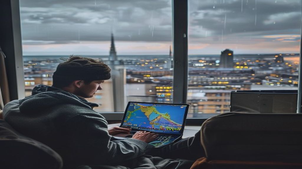 Direct flights from Leeds to Barcelona showcasing cityscape and airplane silhouette.